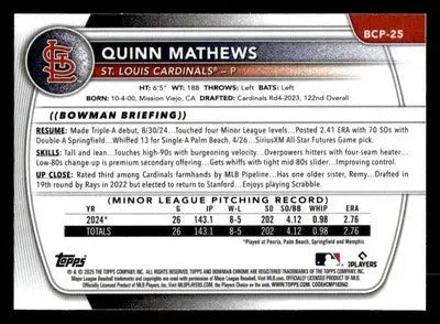 2025 Bowman #BCP-25 Quinn Mathews Chrome Prospects Mega Refractor - Baseball Card Single
