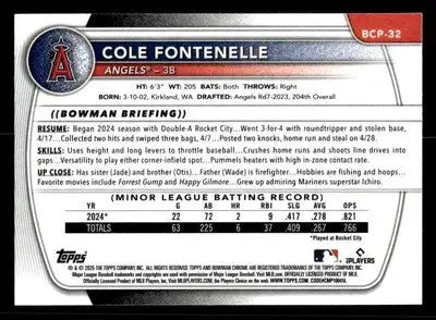 2025 Bowman #BCP-32 Cole Fontenelle Chrome Prospects - Baseball Card Single