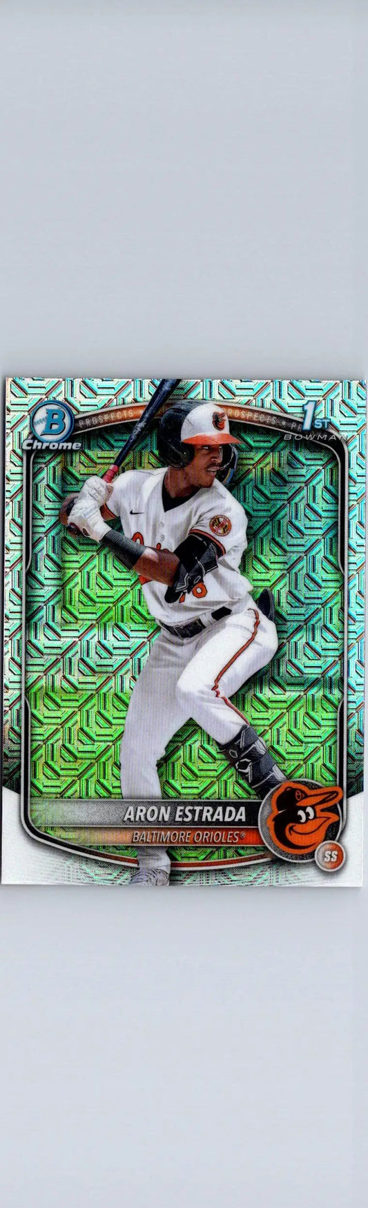 Aaron Estrada baseball card from 2025 Bowman Chrome Prospects Mojo Refractor featuring Estrada Chrome prospects