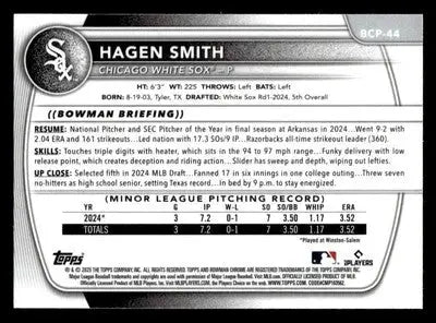 2025 Bowman #BCP-44 Hagen Smith Chrome Prospects Mega Refractor - Baseball Card Single