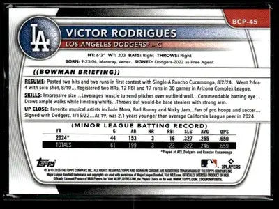 2025 Bowman #BCP-45 Victor Rodrigues Chrome Prospects - Baseball Card Single