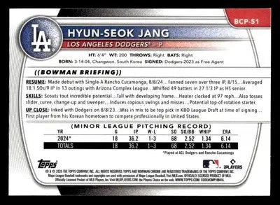 2025 Bowman #BCP-51 Hyun-Seok Jang Chrome Prospects - Baseball Card Single