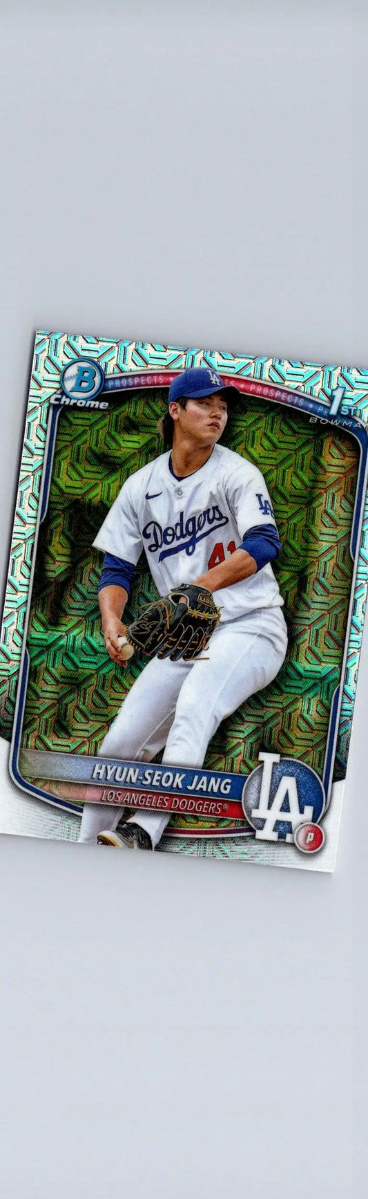 Baseball card of Hyun-Seok Jang Chrome Prospects Mojo Refractor 2025 Bowman