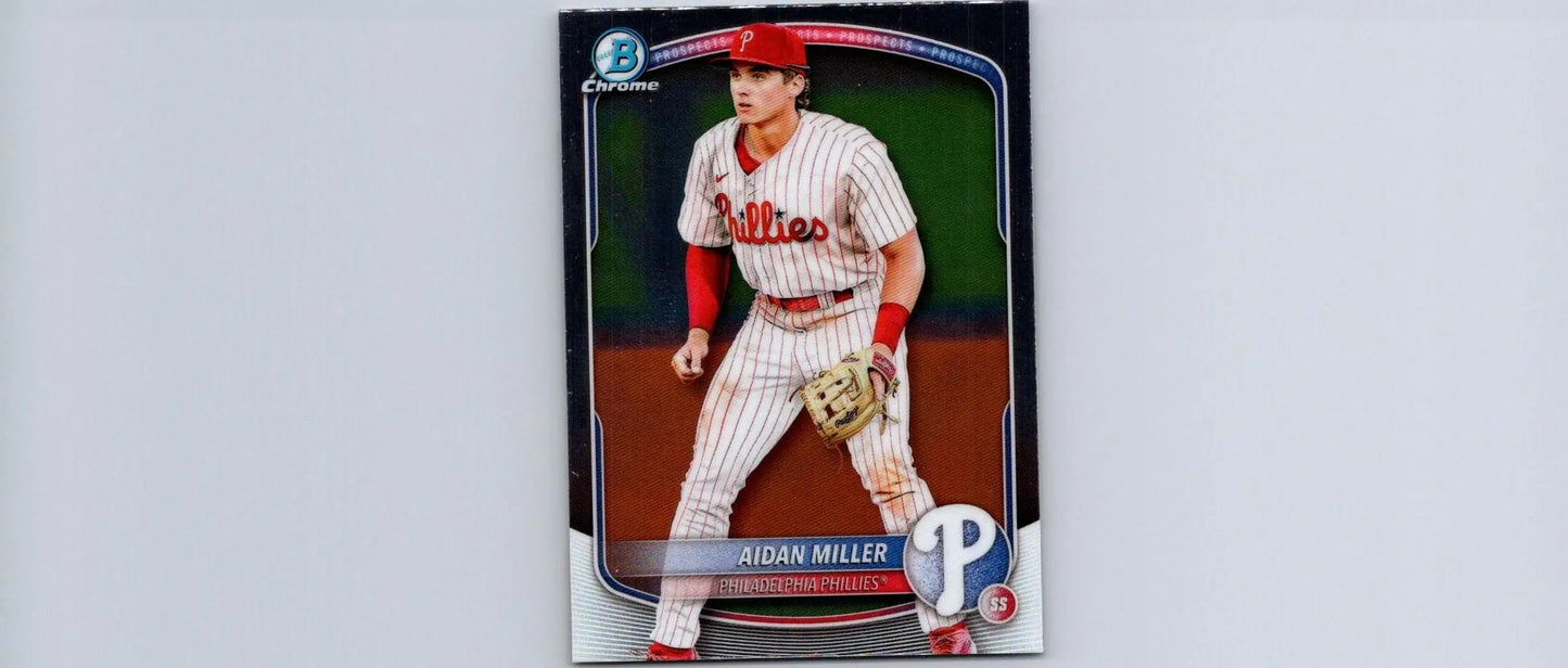 Baseball card of Aidan Miller from 2025 Bowman Chrome Prospects series