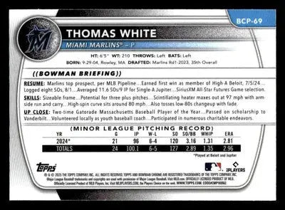 2025 Bowman #BCP-69 Thomas White Chrome Prospects Mega Refractor - Baseball Card Single