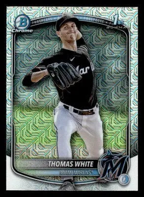 2025 Bowman #BCP-69 Thomas White Chrome Prospects Mega Refractor - Baseball Card Single