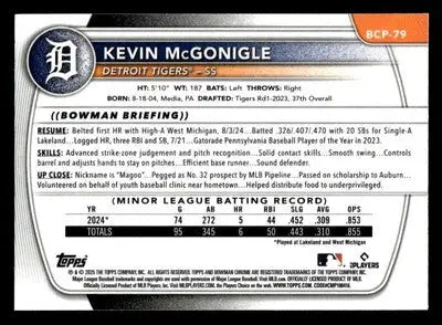 Kevin McGonigle baseball card from 2025 Bowman Mcgonigle Chrome Prospects set