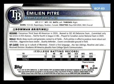 2025 Bowman #BCP-83 Émilien Pitre Chrome Prospects - Baseball Card Single