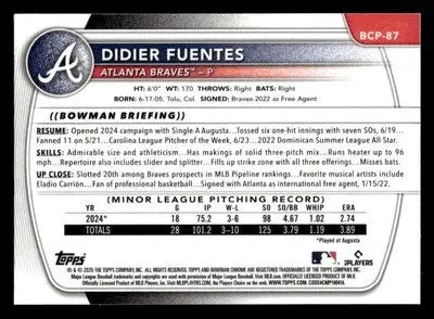 2025 Bowman #BCP-87 Didier Fuentes Chrome Prospects - Baseball Card Single