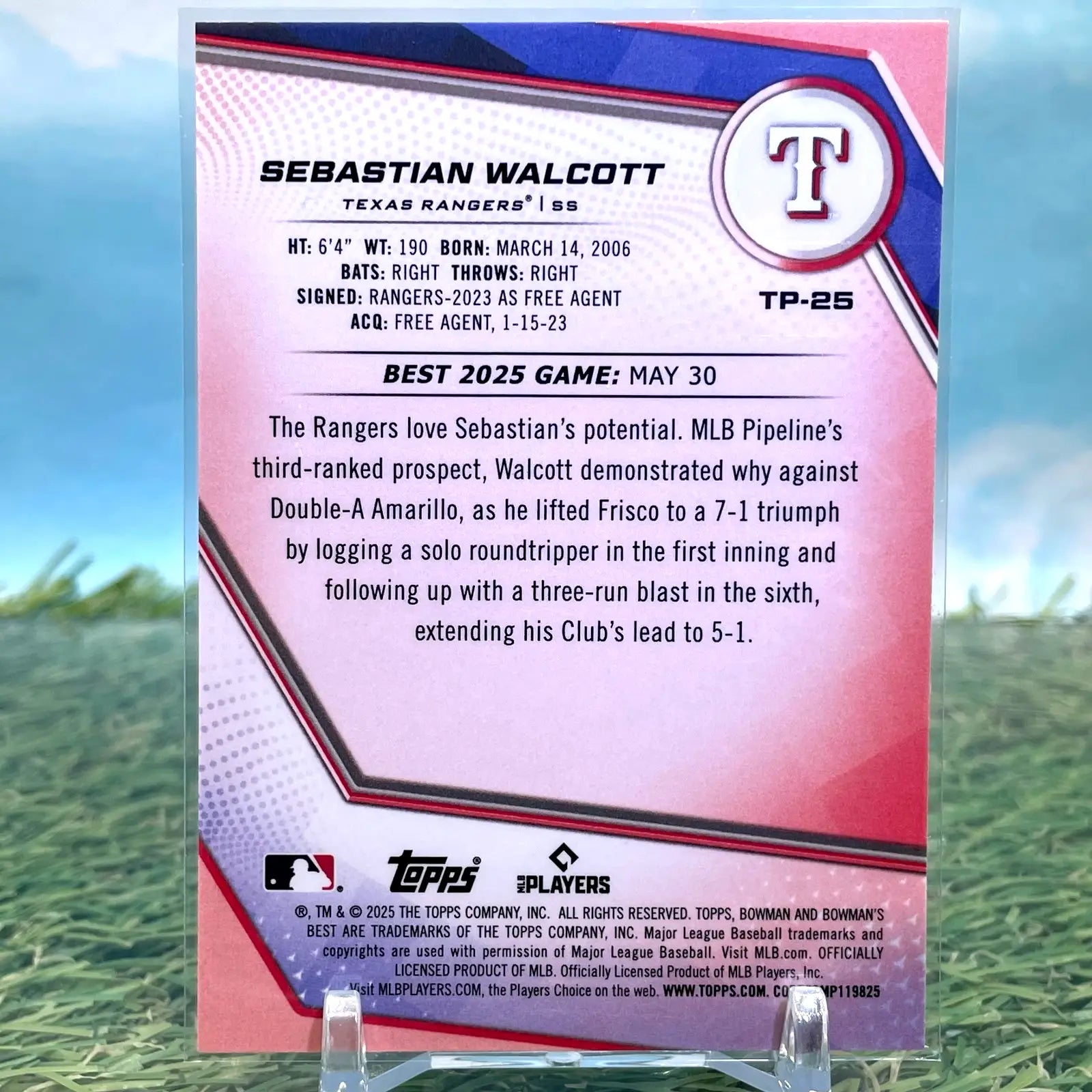 2025 Bowman Best Sebastian Walcott Wave Refractor #TP-25 Rangers - Baseball Card Single