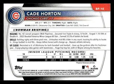 2025 Bowman #BP-10 Cade Horton Prospects - Baseball Card Single