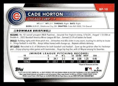 2025 Bowman #BP-10 Cade Horton Prospects - Baseball Card Single