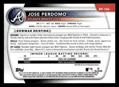 2025 Bowman #BP-106 Jose Perdomo Prospects - Baseball Card Single