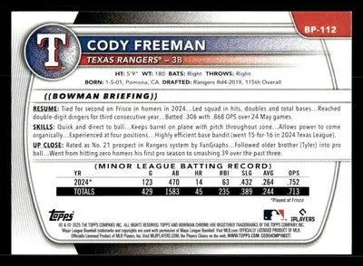 2025 Bowman #BP-112 Cody Freeman Prospects - Baseball Card Single