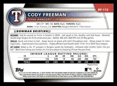 2025 Bowman #BP-112 Cody Freeman Prospects - Baseball Card Single