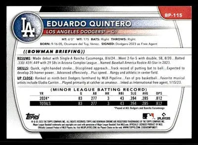2025 Bowman #BP-115 Eduardo Quintero Prospects - Baseball Card Single