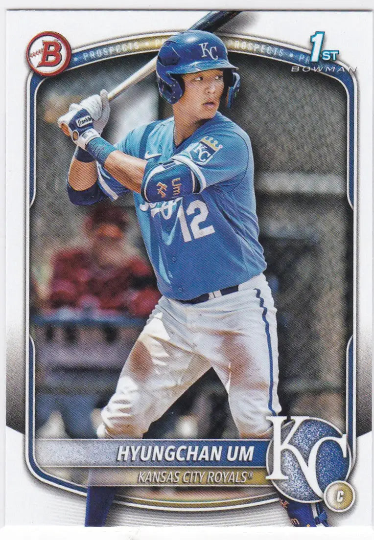 Hyungchan Um 1st Bowman Kansas City Royals baseball card featuring 2025 Bowman #BP-119