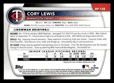 2025 Bowman #BP-128 Cory Lewis Prospects - Baseball Card Single