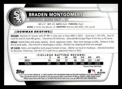 2025 Bowman #BP-132 Braden Montgomery Prospects - Baseball Card Single