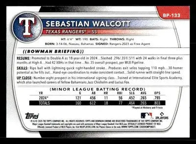 2025 Bowman #BP-133 Sebastian Walcott Prospects - Baseball Card Single