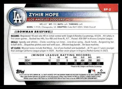 2025 Bowman #BP-2 Zyhir Hope - Baseball Card Single