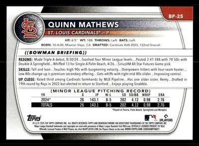 2025 Bowman #BP-25 Quinn Mathews Prospects - Baseball Card Single