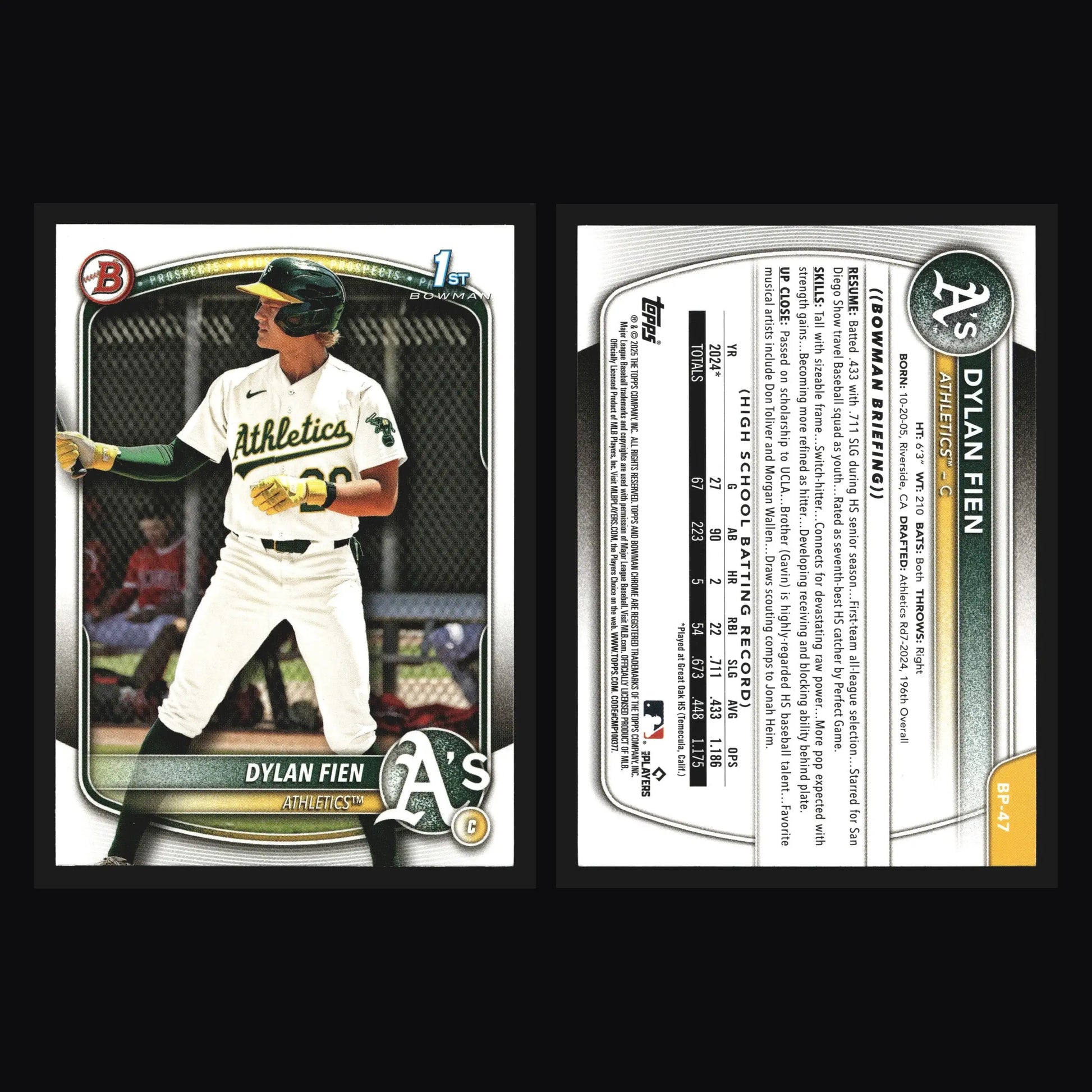 2025 Bowman #BP-47 Dylan Fien Athletics 1st Bowman - Baseball Card Single