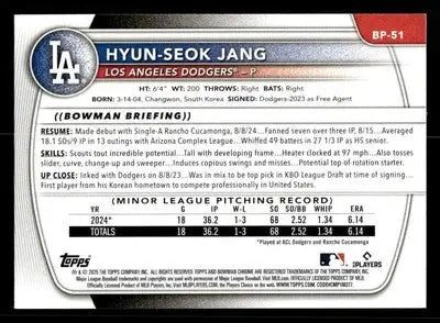 2025 Bowman #BP-51 Hyun-Seok Jang Prospects - Baseball Card Single