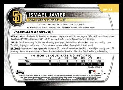 2025 Bowman #BP-52 Ismael Javier Prospects - Baseball Card Single