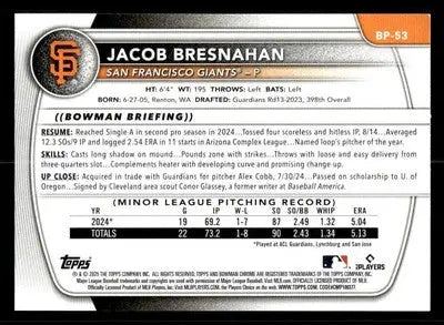 2025 Bowman #BP-53 Jacob Bresnahan Prospects - Baseball Card Single