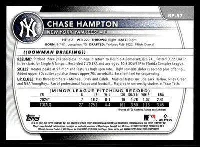2025 Bowman #BP-57 Chase Hampton Prospects - Baseball Card Single