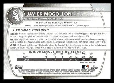 2025 Bowman #BP-68 Javier Mogollon Prospects - Baseball Card Single
