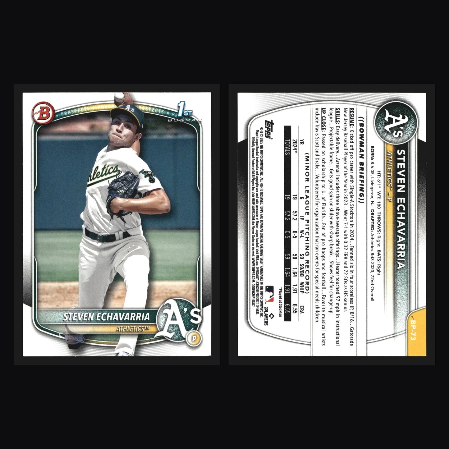 2025 Bowman #BP-73 Steven Echavarria Athletics 1st Bowman - Baseball Card Single