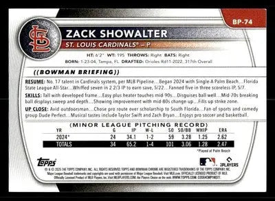 2025 Bowman #BP-74 Zack Showalter Prospects - Baseball Card Single