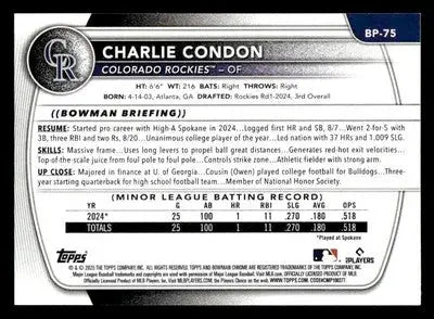 2025 Bowman #BP-75 Charlie Condon Prospects - Baseball Card Single