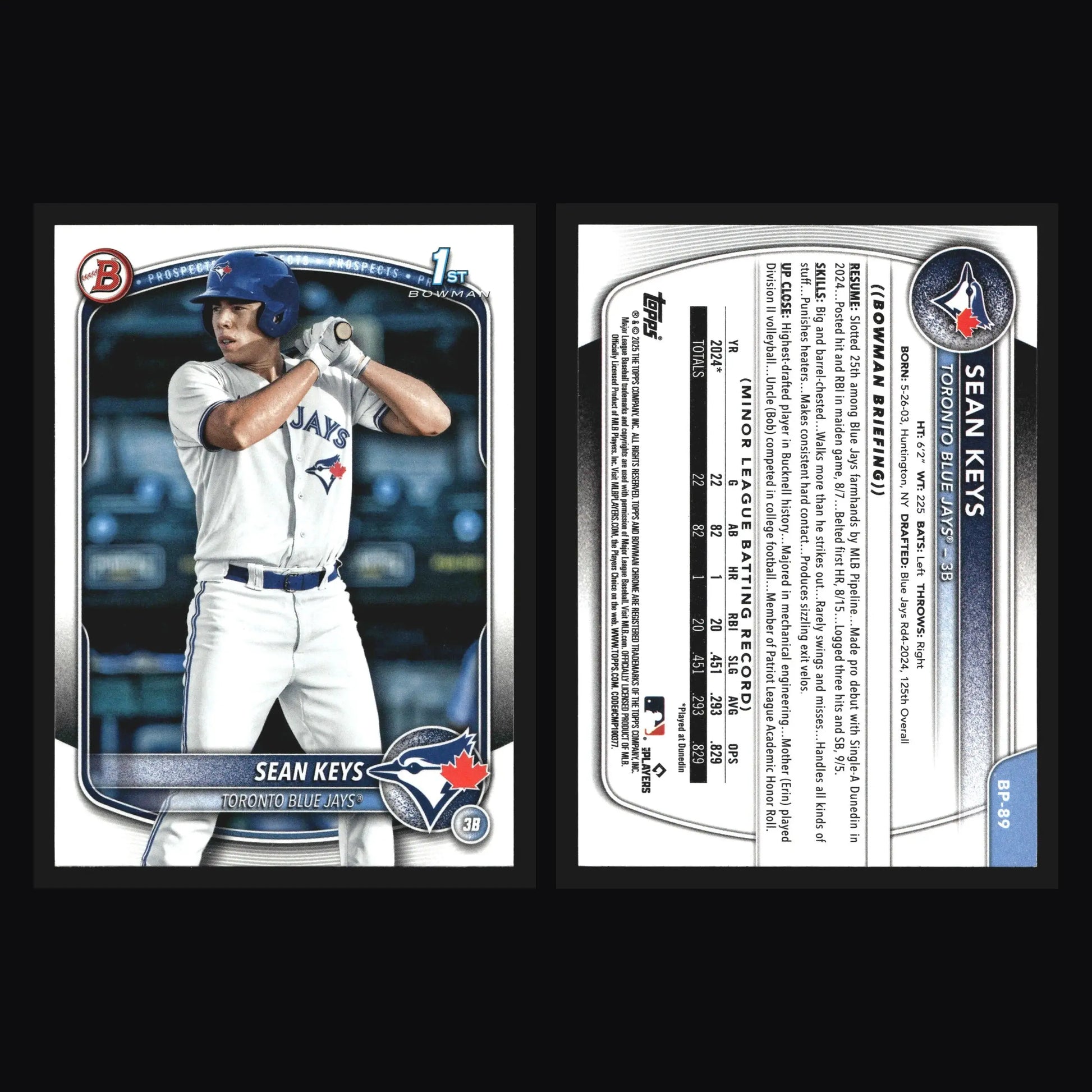2025 Bowman #BP-89 Sean Keys 1st Bowman Toronto Blue Jays - Baseball Card Single