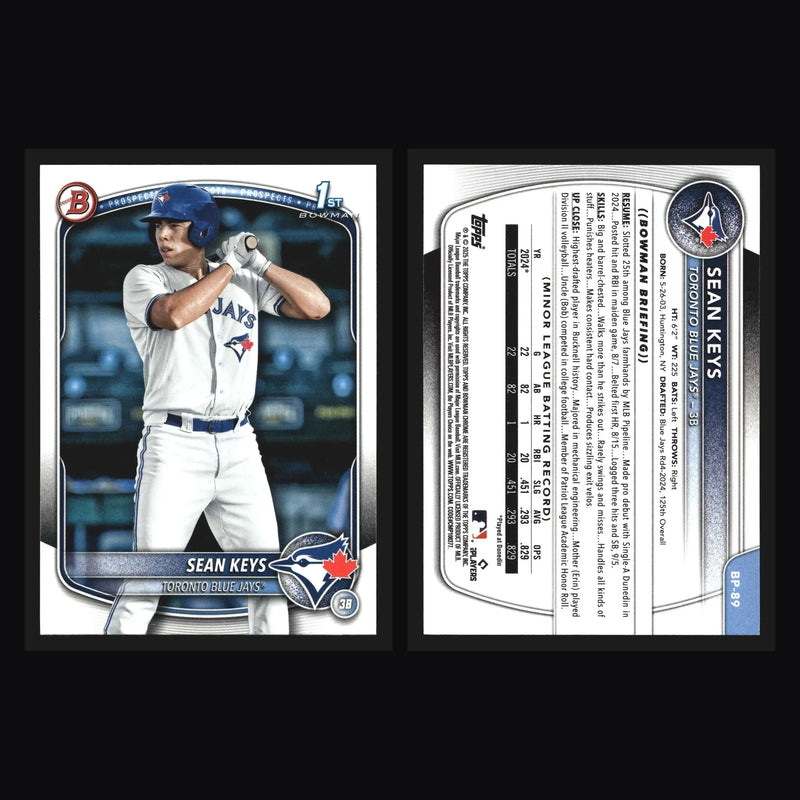 2025 Bowman #BP-89 Sean Keys 1st Bowman Toronto Blue Jays - Baseball Card Single