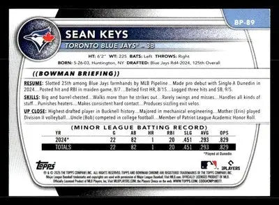 2025 Bowman #BP-89 Sean Keys Prospects - Baseball Card Single