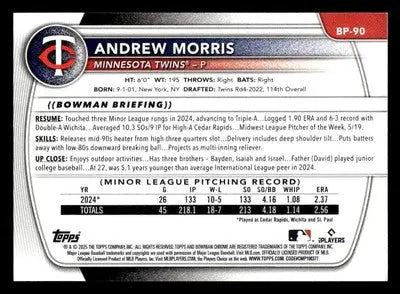 2025 Bowman #BP-90 Andrew Morris Prospects - Baseball Card Single