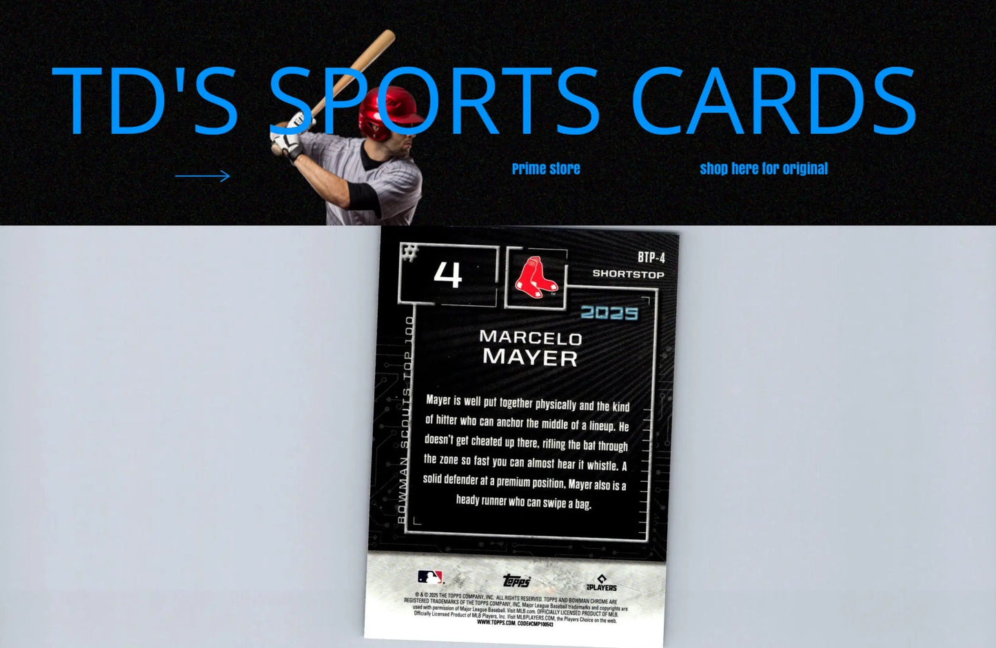 Baseball card of Marcelo Mayer from 2025 Bowman Scouts Top 100 series