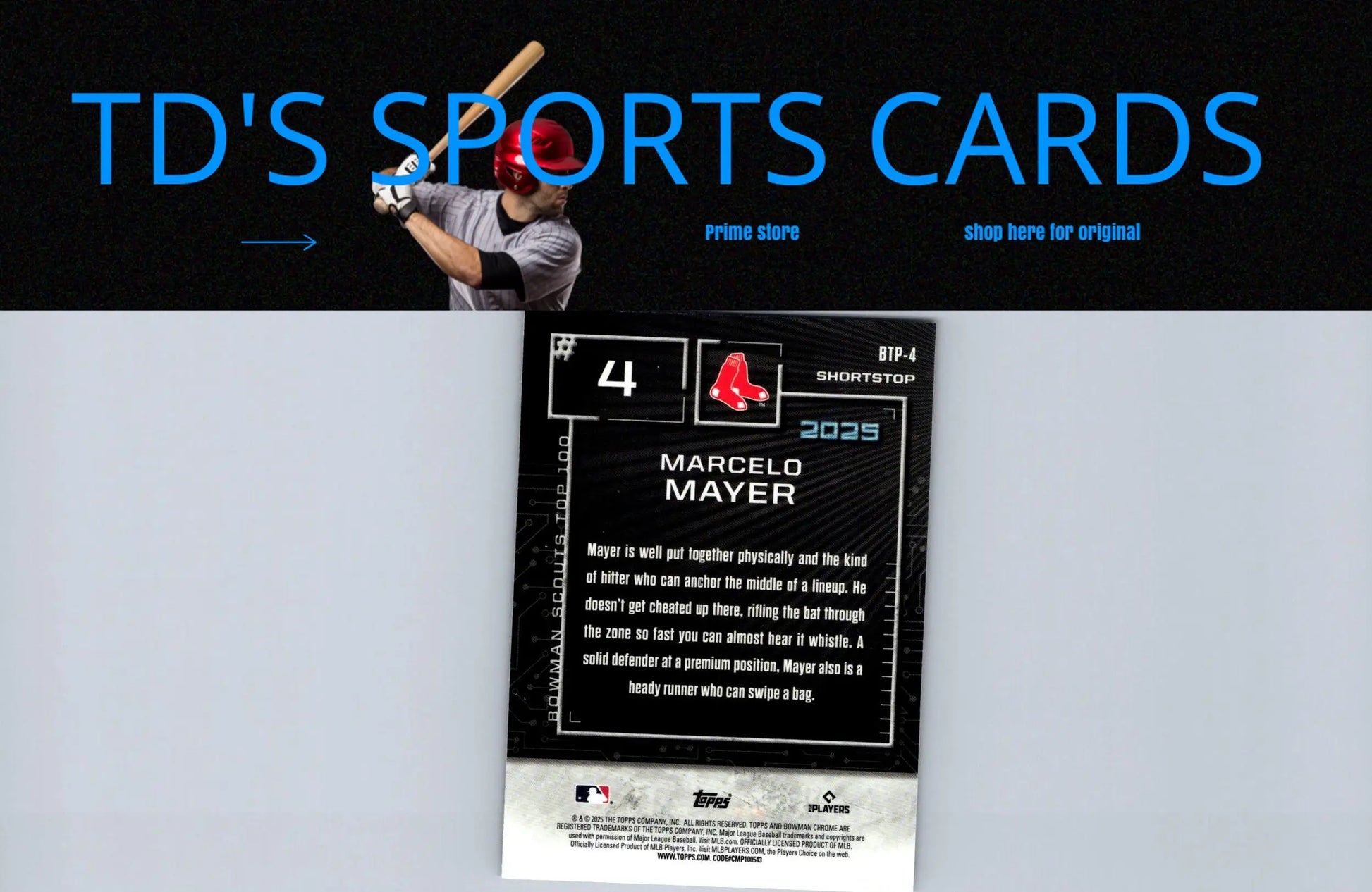 Baseball card of Marcelo Mayer from 2025 Bowman Scouts Top 100 series