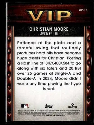 2025 Bowman Christian Moore #VIP-12 Very Important Prospects Los Angeles Angels - Baseball Card Single