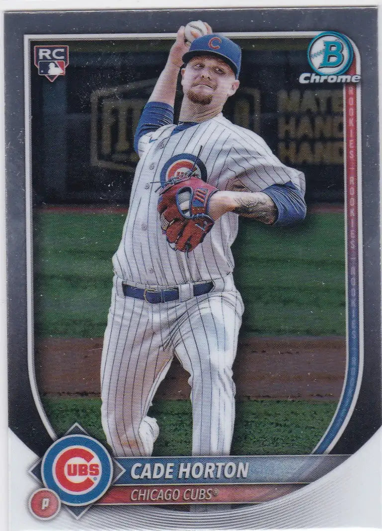 Baseball trading card featuring Cade Horton RC of the Chicago Cubs from Bowman Chrome