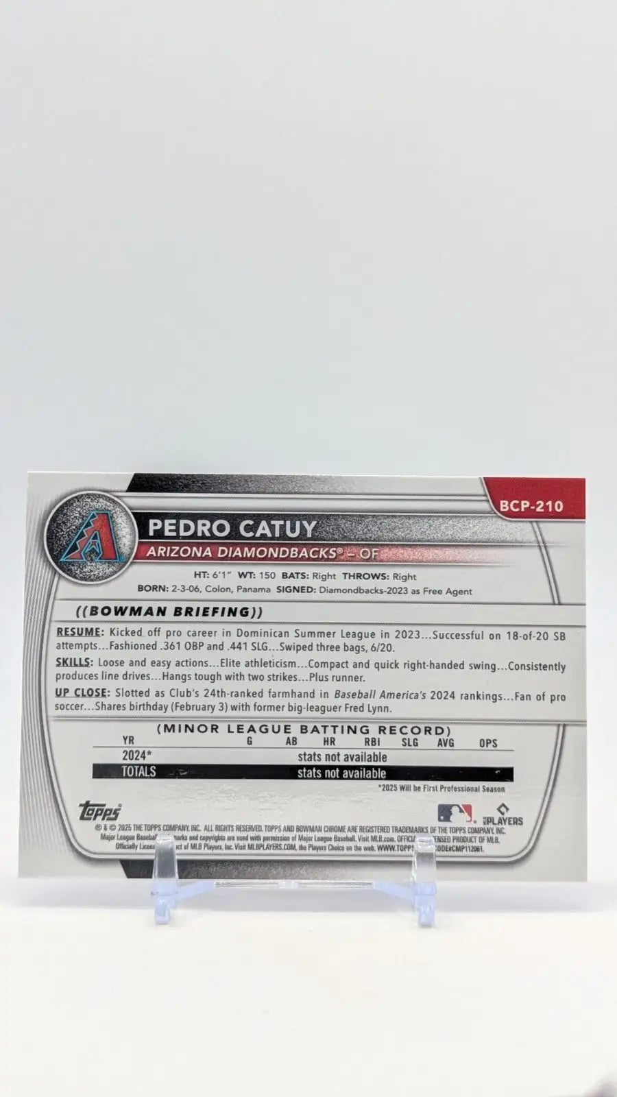 2025 Bowman Chrome 1st Purple Pedro Catuy #BCP-210 Diamondbacks /250 - Baseball Card Single