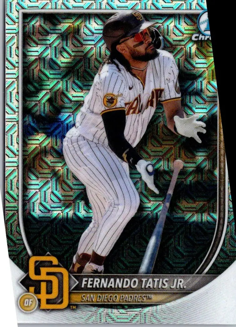 Fernando Tatis Junior baseball card from 2025 Bowman Chrome Mojo Refractor