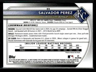 2025 Bowman Chrome #23 Salvador Perez - Baseball Card Single