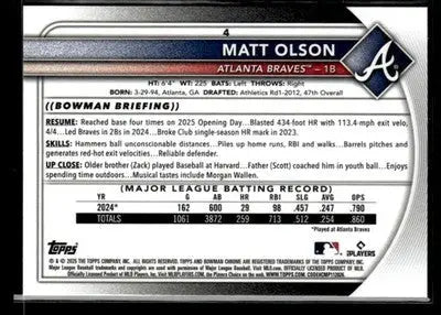 2025 Bowman Chrome #4 Matt Olson - Baseball Card Single