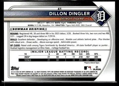 2025 Bowman Chrome #41 Dillon Dingler - Baseball Card Single