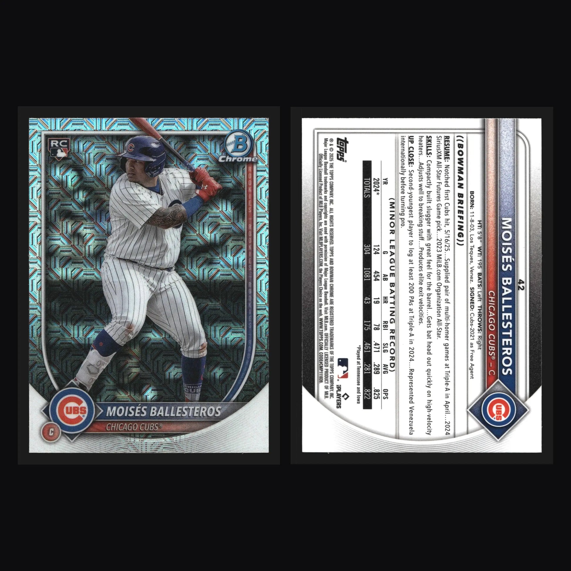 2025 Bowman Chrome #42 Moises Ballesteros Mega Box Mojo Refractor RC - Baseball Card Single