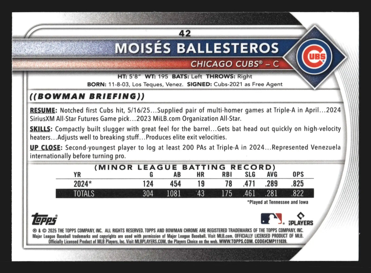 2025 Bowman Chrome #42 Moises Ballesteros Mega Box Mojo Refractor RC - Baseball Card Single